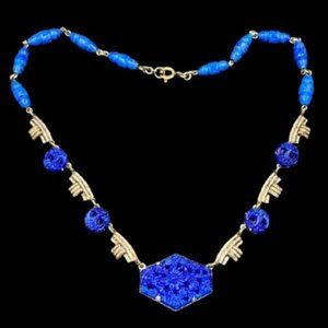 Art Deco Lapis Glass Necklace Made in Germany